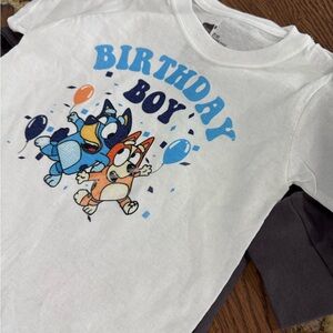Kids Bluey Birthday Boy Shirt - White and Blue